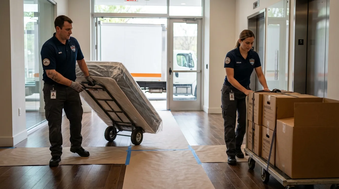 Professional apartment movers loading elevator in Mount Carmel, IL